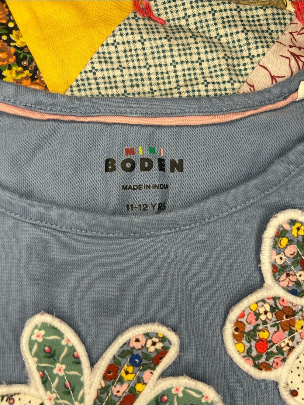 Mini Boden Blue Floral Appliqué Long Sleeve Top - Picture 3 of 5